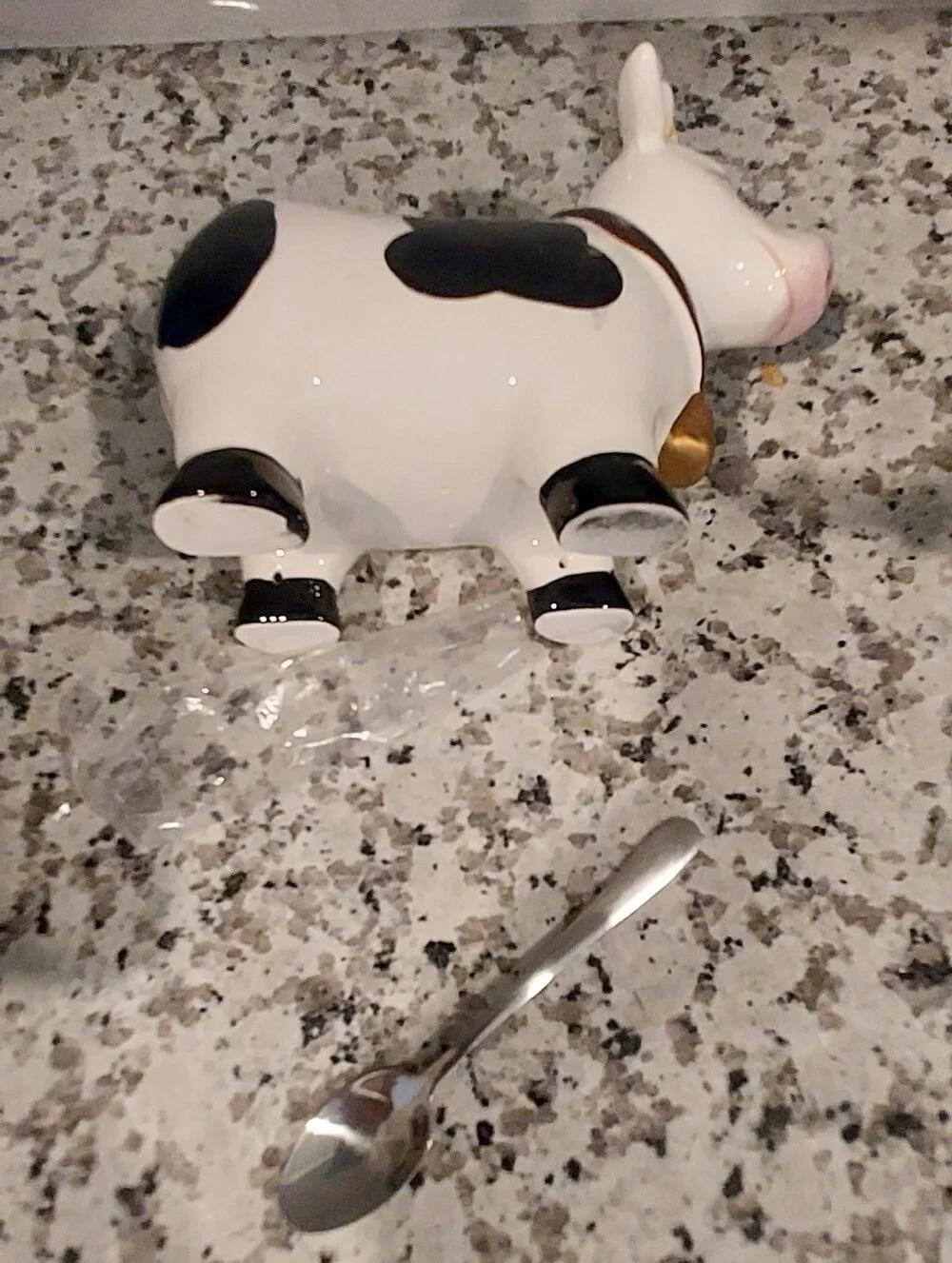 Publix Sugar Non Dairy Creamer Cow Black White Ceramic With Spoon Kitschy Farm